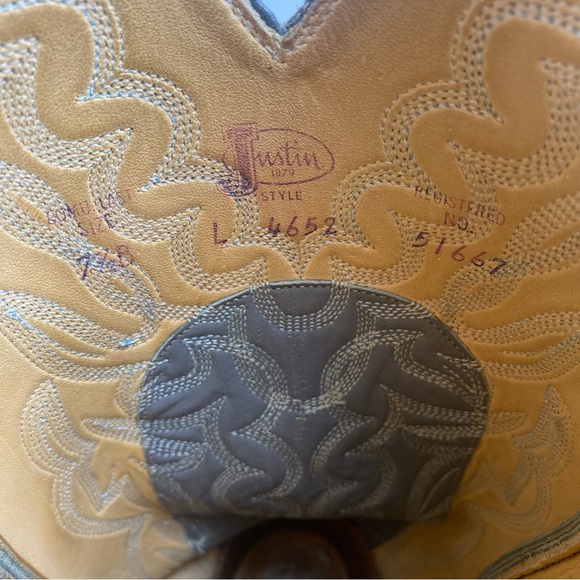 Justin Boots Vintage Leather Cowboy Western Pointed Toe Gray Brown Lizard 7.5 - Picture 10 of 13